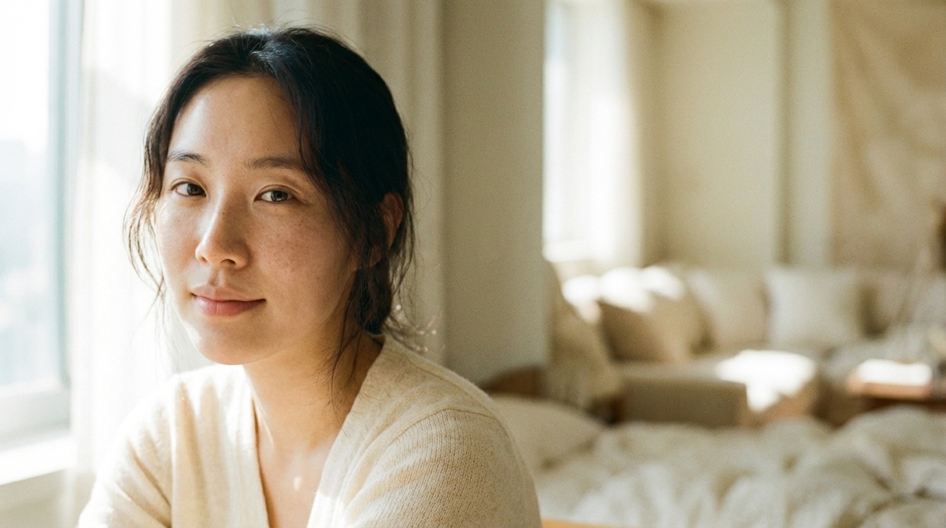 Woman with healthy glowing skin in natural morning light